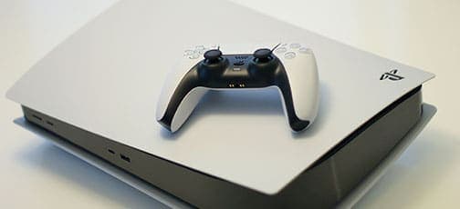 A PlayStation 5 console with its controller