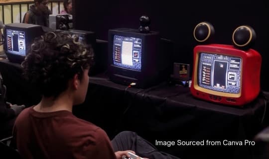 A bank of retro CRT monitors set up for classic console gaming